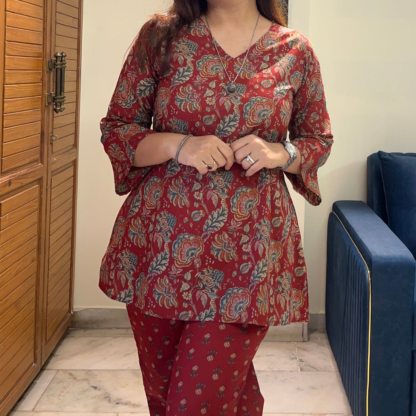 Rang Coord Set - Maroon Floral