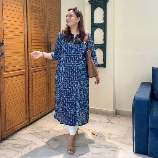 Aaina Handblock Printed Kurta_Indigo