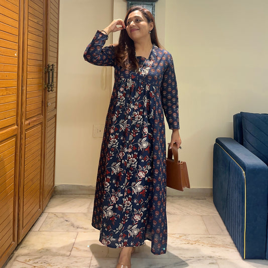 Gul Kurta Dress_Navy Blue