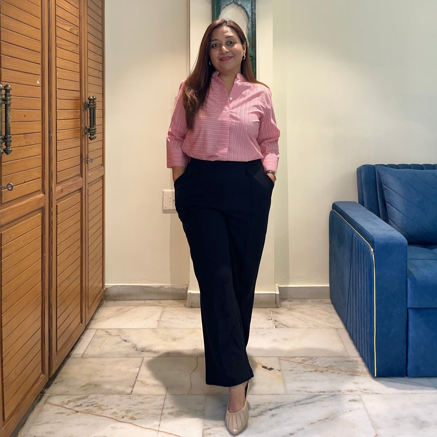 Stripes Handblock Printed Top - Red