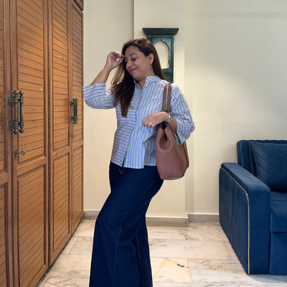 Stripes Handblock Printed Top - Lilac