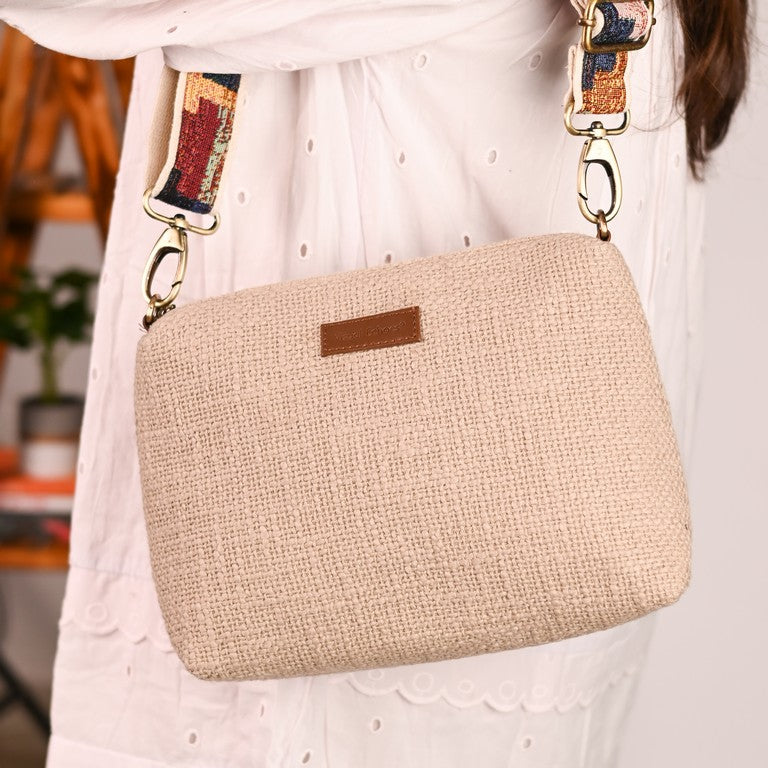 Boho Beige Crossbody Sling Bag