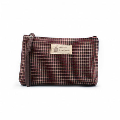 Checkered Daily Essential Pouch_Dusky Brown