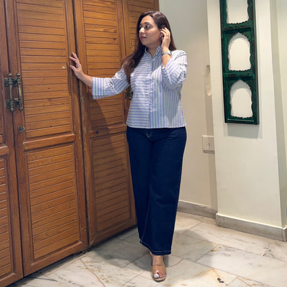 Stripes Handblock Printed Top - Lilac