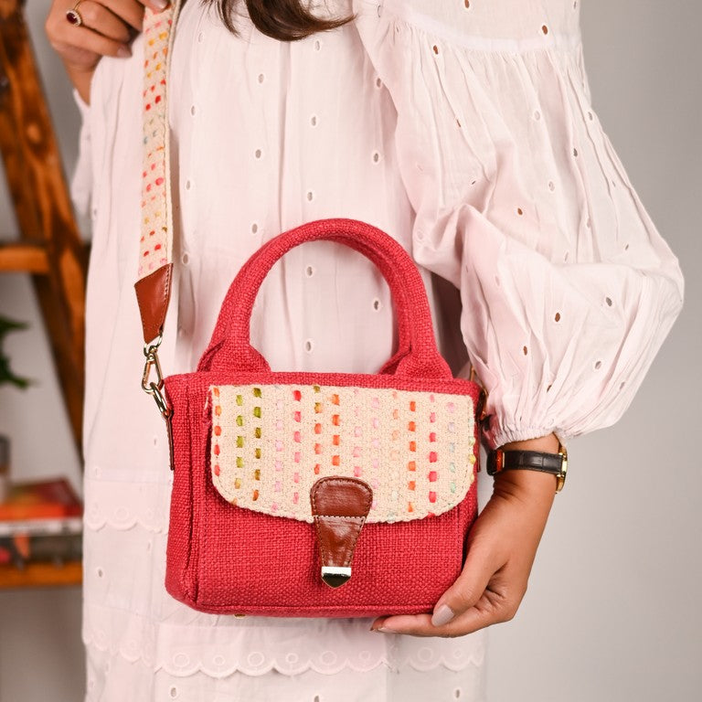 Boho Chic Sling Handbag - Berry Red