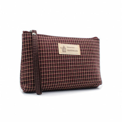 Checkered Daily Essential Pouch_Dusky Brown