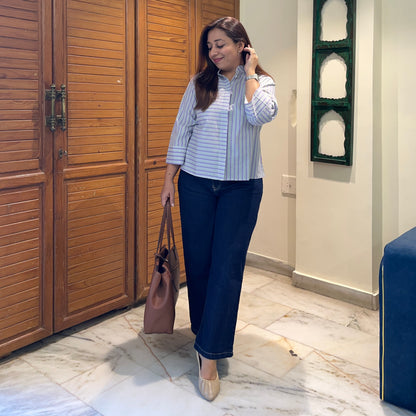 Stripes Handblock Printed Top - Lilac