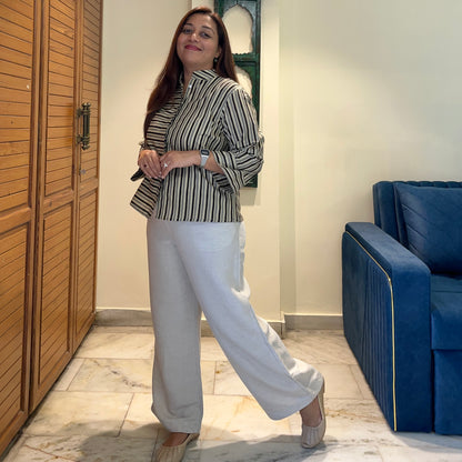 Stripes Handblock Printed Top - Black