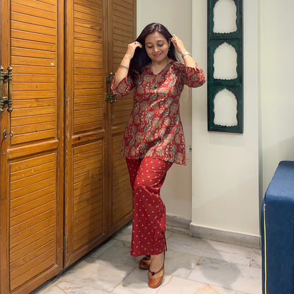Rang Coord Set - Maroon Floral