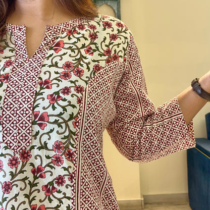Aaina Handblock Printed Kurta_Beige