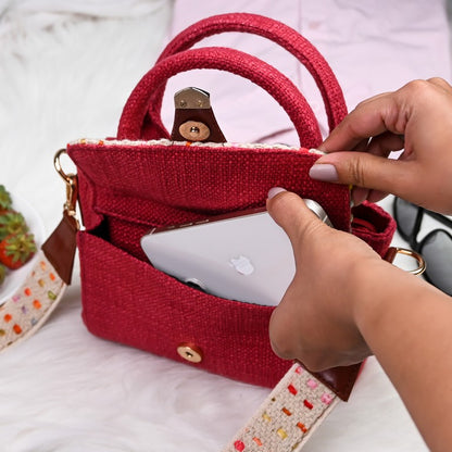 Boho Chic Sling Handbag - Berry Red