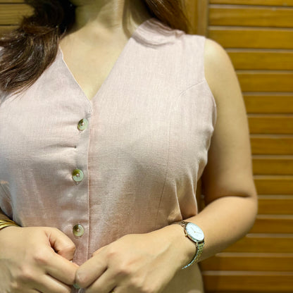 Linen Waistcoat Coord Set - Blush Pink
