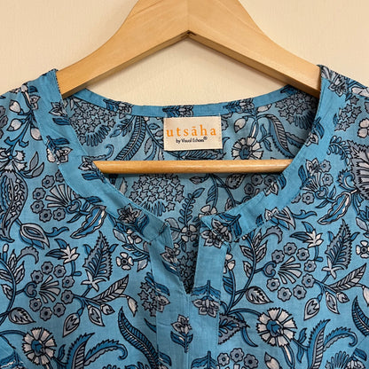 Aaina Handblock Printed Kurta_Firozi