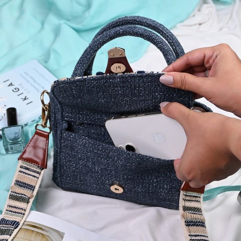 Boho Chic Sling Handbag - Denim Blue