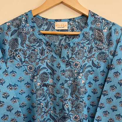 Aaina Handblock Printed Kurta_Firozi