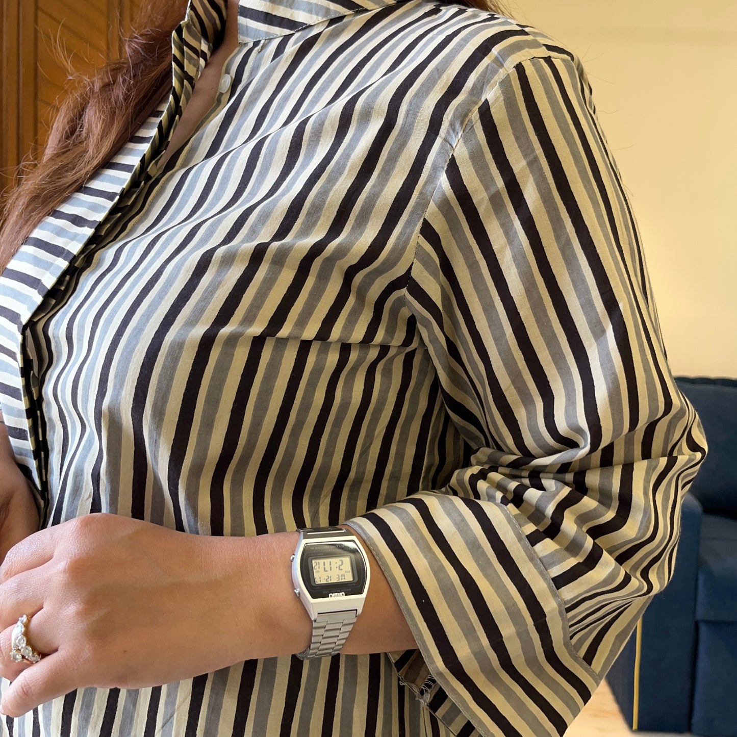 Stripes Handblock Printed Top - Black