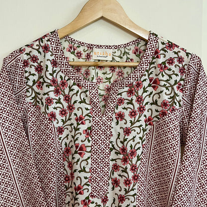 Aaina Handblock Printed Kurta_Beige