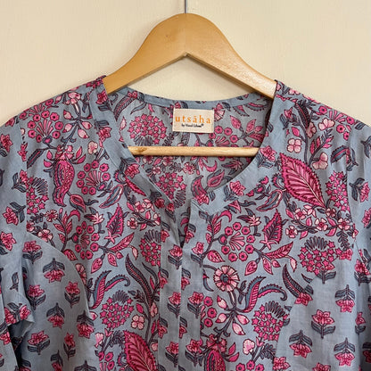 Aaina Handblock Printed Kurta_Blue Floral