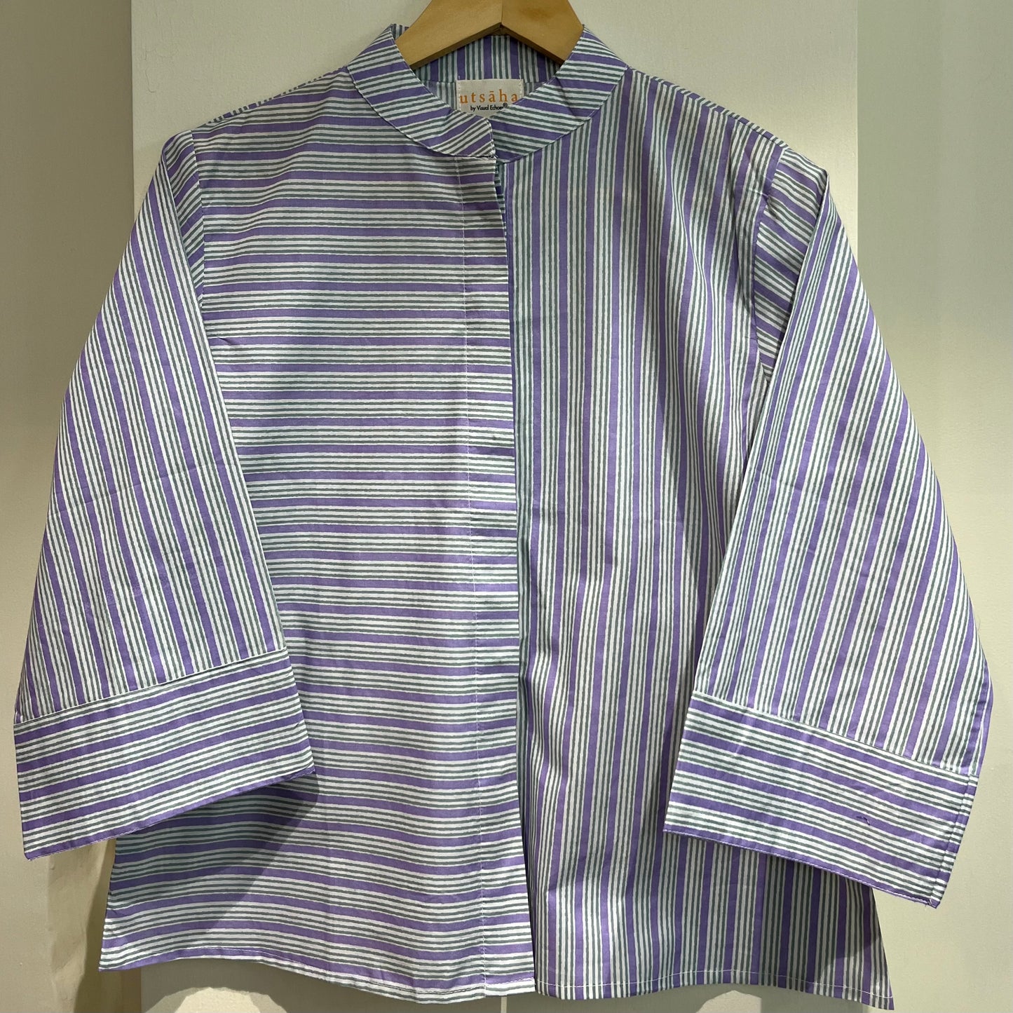 Stripes Handblock Printed Top - Lilac