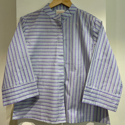 Stripes Handblock Printed Top - Lilac