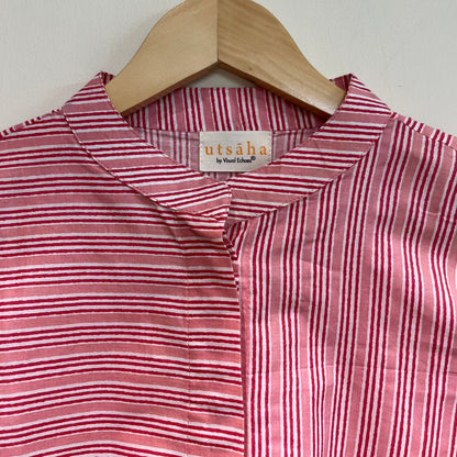 Stripes Handblock Printed Top - Red