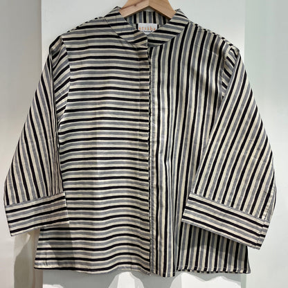 Stripes Handblock Printed Top - Black