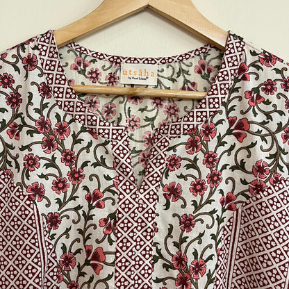Aaina Handblock Printed Kurta_Beige