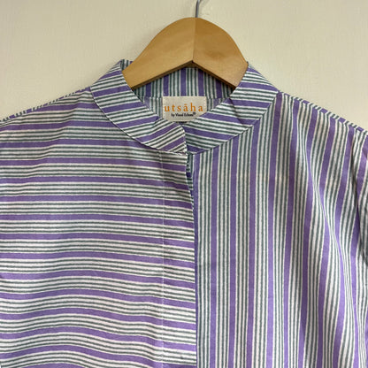 Stripes Handblock Printed Top - Lilac