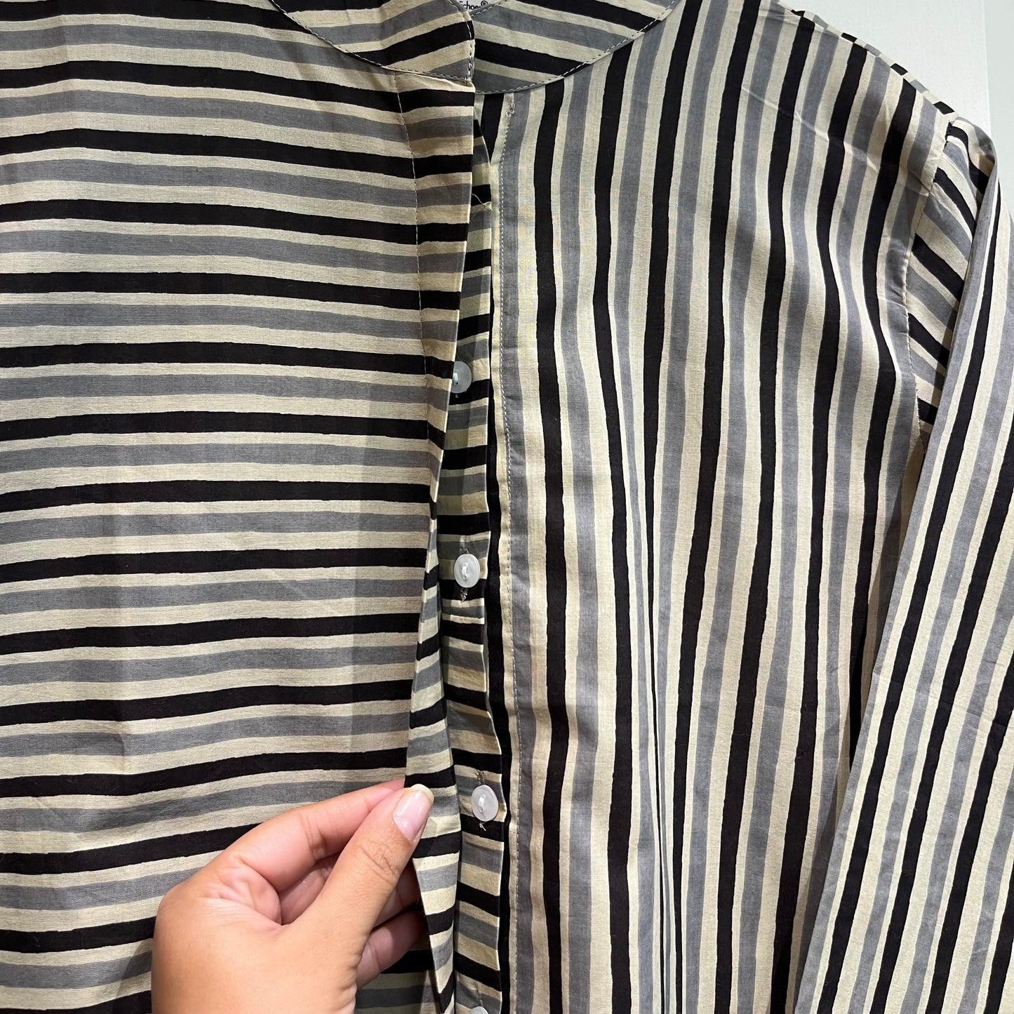 Stripes Handblock Printed Top - Black