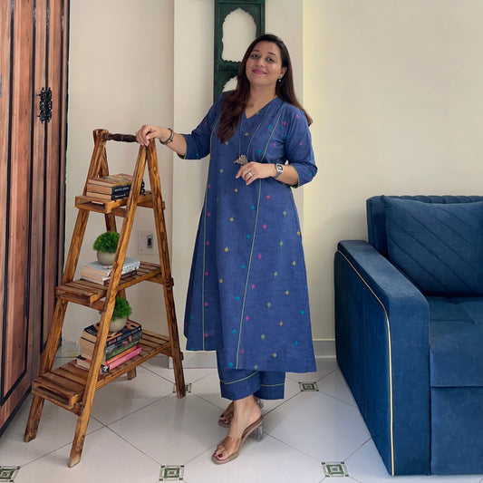 Arth Handwoven Kurta Set - Denim Blue