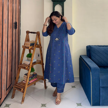 Arth Handwoven Kurta Set - Denim Blue