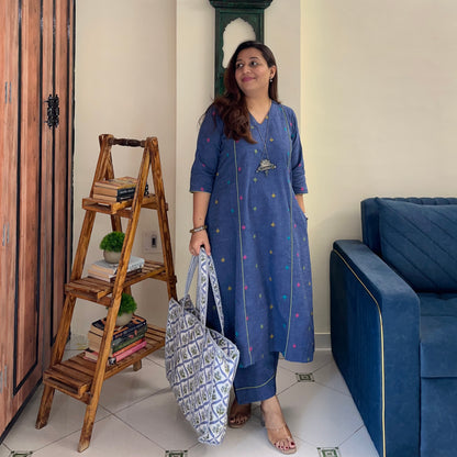 Arth Handwoven Kurta Set - Denim Blue