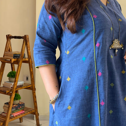 Arth Handwoven Kurta Set - Denim Blue