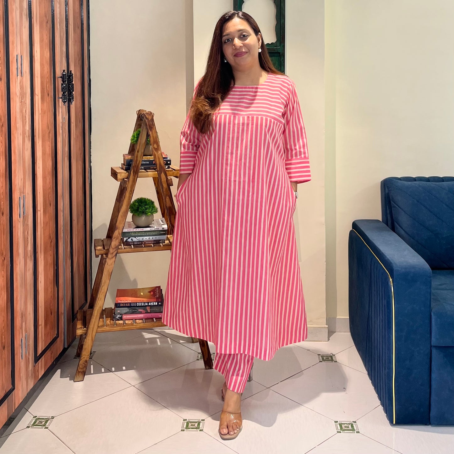 Summer Stripes Kurta Set - Blush