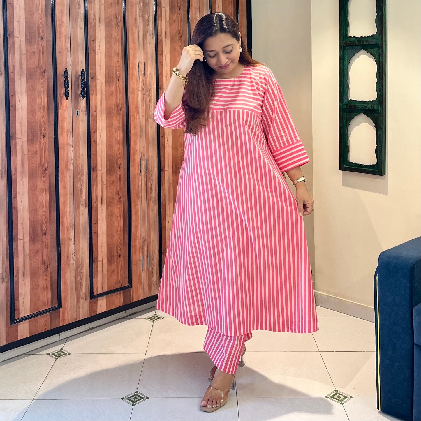 Summer Stripes Kurta Set - Blush