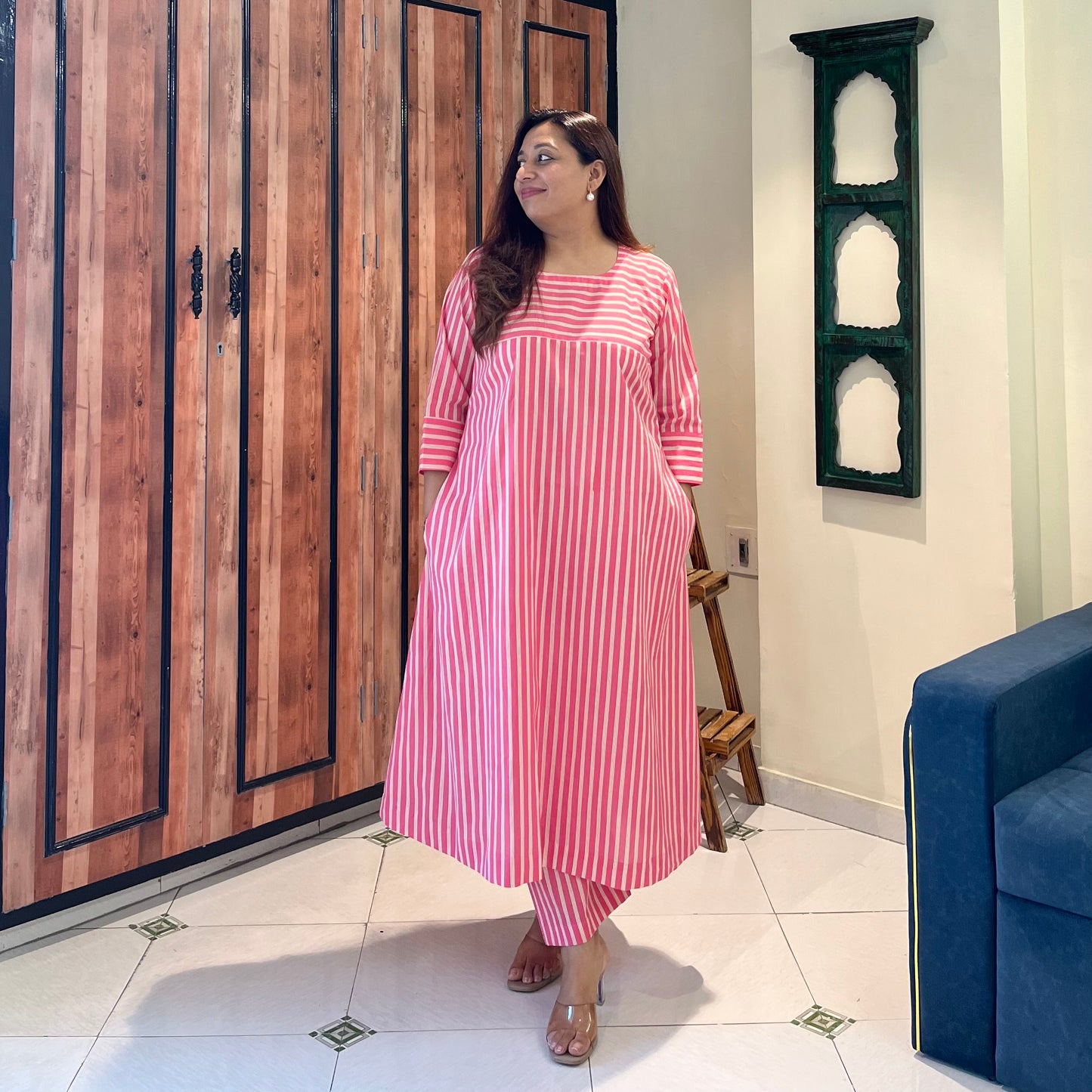 Summer Stripes Kurta Set - Blush