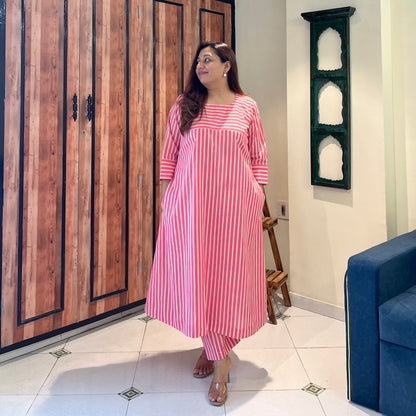 Summer Stripes Kurta Set - Blush