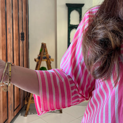 Summer Stripes Kurta Set - Blush