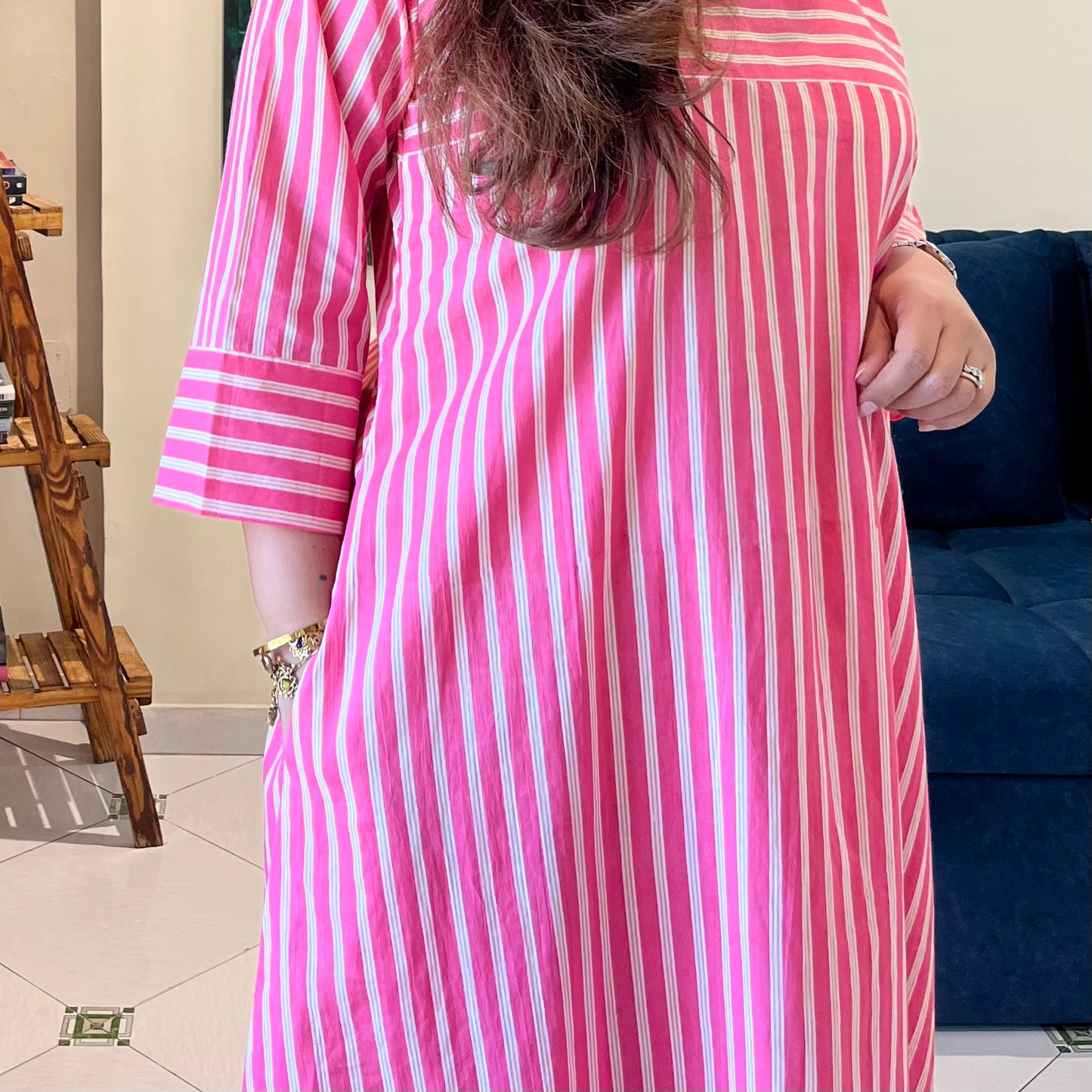 Summer Stripes Kurta Set - Blush
