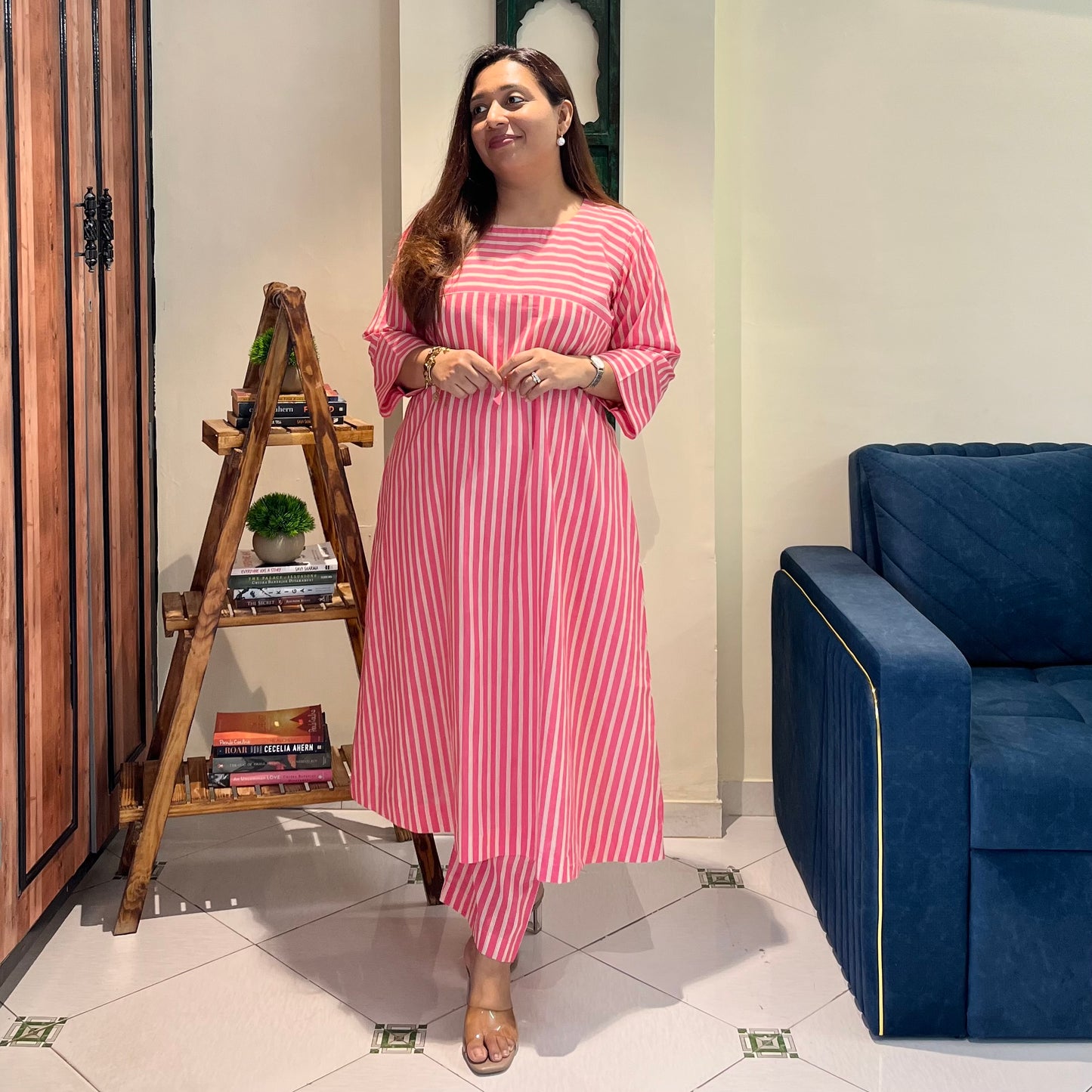 Summer Stripes Kurta Set - Blush