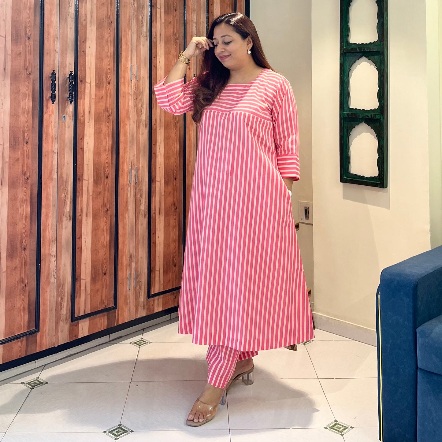 Summer Stripes Kurta Set - Blush