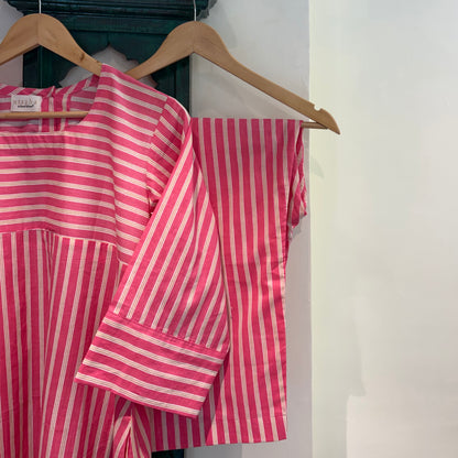 Summer Stripes Kurta Set - Blush