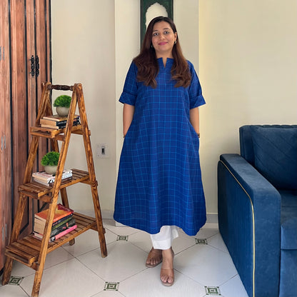The Check Edit Handloom Kurta - Royal Blue