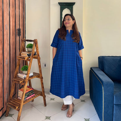 The Check Edit Handloom Kurta - Royal Blue