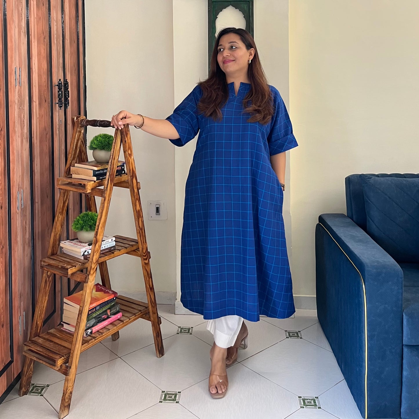 The Check Edit Handloom Kurta - Royal Blue