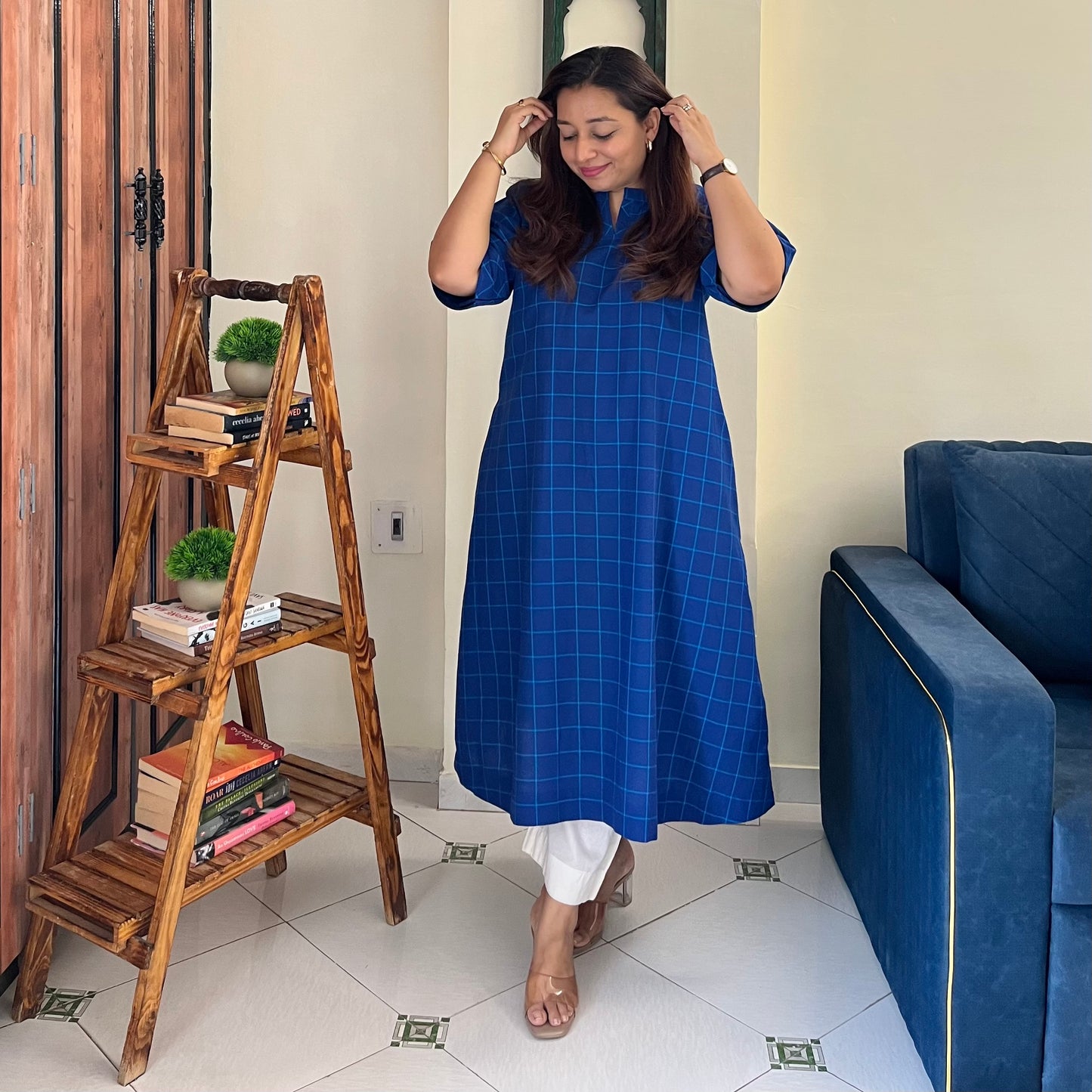 The Check Edit Handloom Kurta - Royal Blue