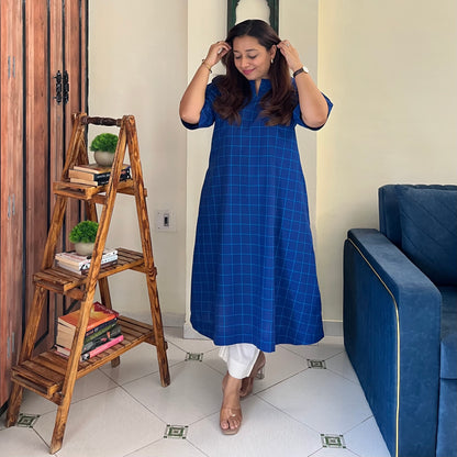 The Check Edit Handloom Kurta - Royal Blue