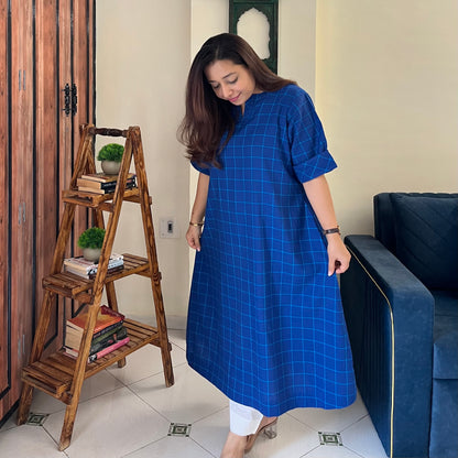 The Check Edit Handloom Kurta - Royal Blue