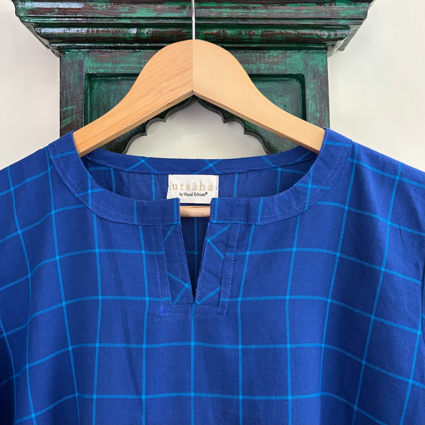 The Check Edit Handloom Kurta - Royal Blue
