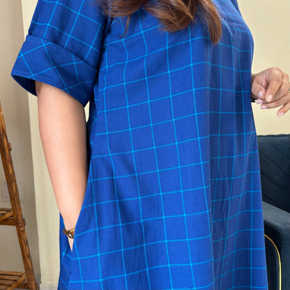 The Check Edit Handloom Kurta - Royal Blue